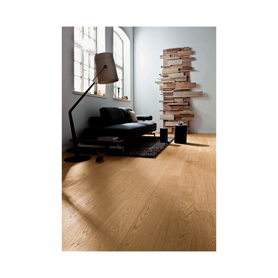 chene massif verni chene clair mat lisse pr bis  130x14mm 4 chanfreins - certifié pefc 100% - lot de 33.94m² | Accueil | Premibel Parquet