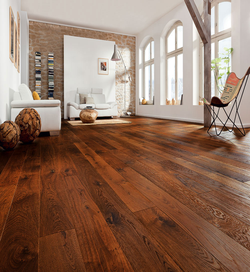 Chêne Contrecollé Rustique Verni Brossé Smoked | Parquet Flottant Chêne Verni | Premibel Parquet