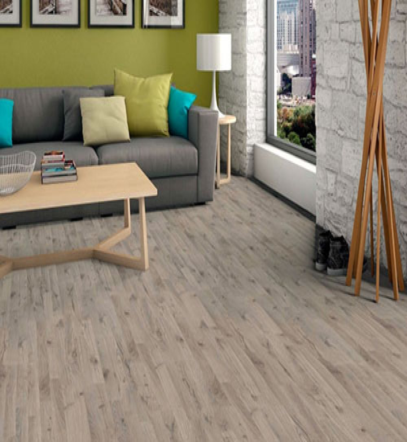 Sol Stratifié Chêne Gris Titane Tramé Mat 3 Frises - Lot de 4,19 m² | Collection Tritty | Premibel Parquet